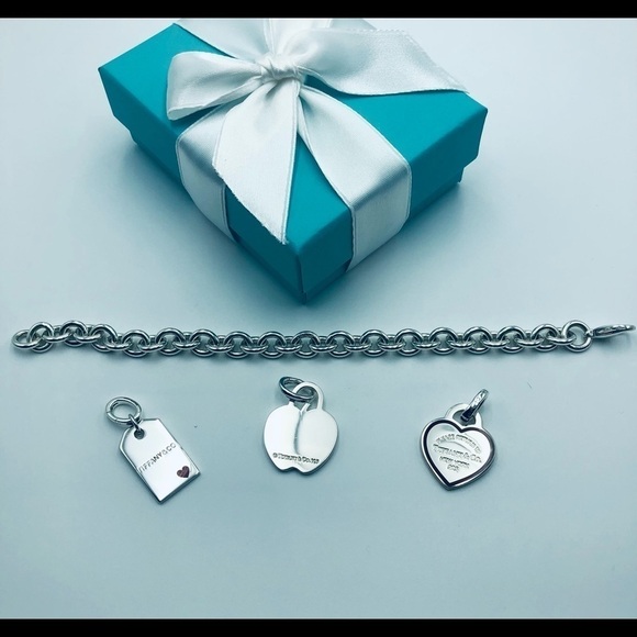 Tiffany & Co CUSTOM New York Heart ID Tag Apple Charm Bracelet with PACKAGING - Picture 3 of 14